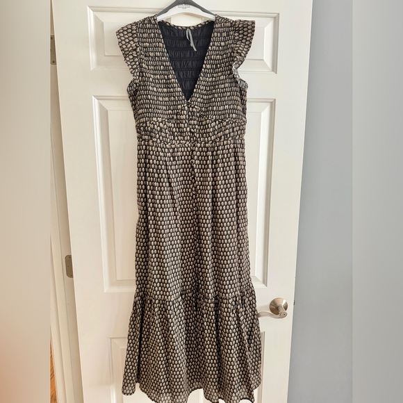 Anthropologie Brown and White Tiered Midi Sundress - Picture 2 of 3